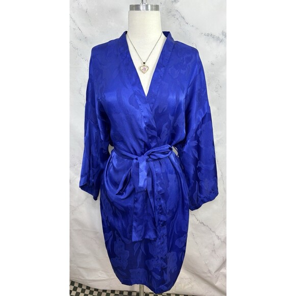 Vtg 80s Victoria's Secret Gold Label Kimono Robe Floral Blue One Size Romantic - Picture 4 of 16